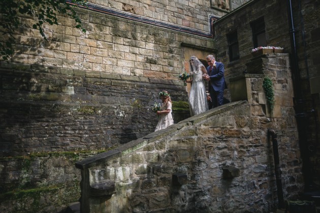 019 Durham-Wedding-Photographer-Stan-Seaton-Bride-Father-and-flower-girl-arriving.JPG